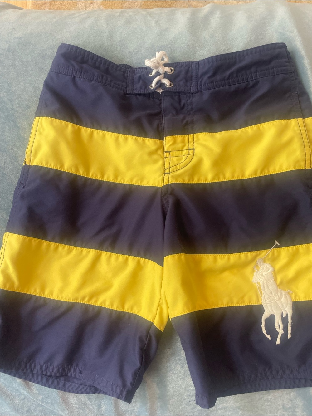 Polo by Ralph Lauren Boys Navy and Yellow Striped Swim Trunks